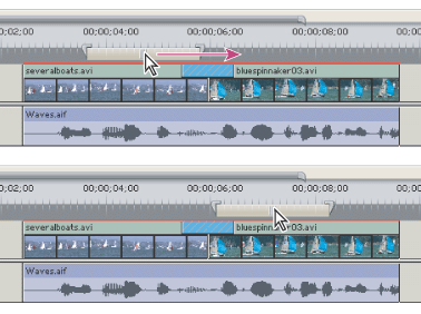 Grabbing the work area bar (above) and dragging it over the section to preview (below)