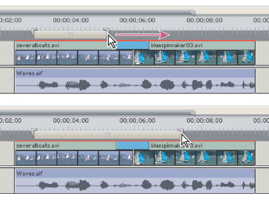 Dragging the work area markers to mark the beginning (above) and end (below) of the work area